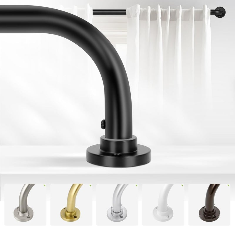 TANGWIN Black Wrap Around Curtain Rods 48 to 90 Inch:Blackout Heavy duty Adjustable Window Curtain Rod for Bedroom,Industrial Darkening Curved French Metal Single Drapery Rods Easy Install,Matte Black - Image 1
